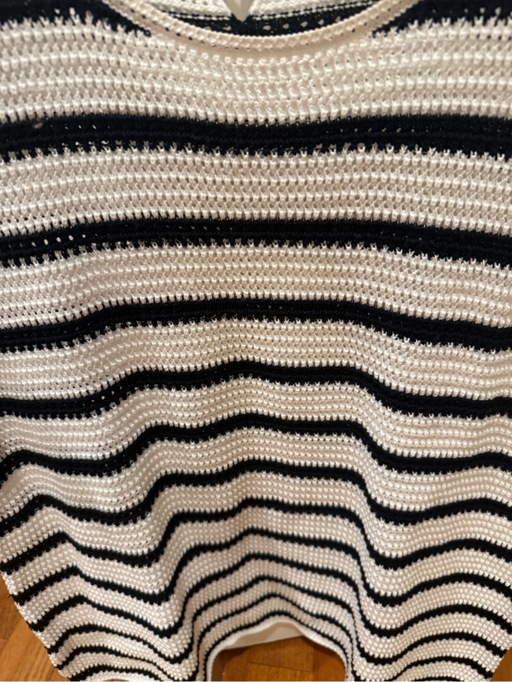 Talbots Black & White Striped Crochet Cotton Top size xl - Picture 2 of 7